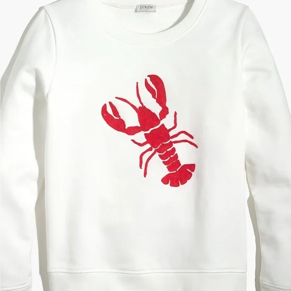 J. Crew Lobster Embroidered Crew Neck Sweatshirt White Size XS - Picture 2 of 6